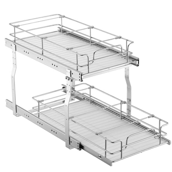 Trådudtræksskab til vask, 2-lags organizer, 12x21 skuffekurv, pladsbesparende, holdbar design, perfekt til opbevaring.