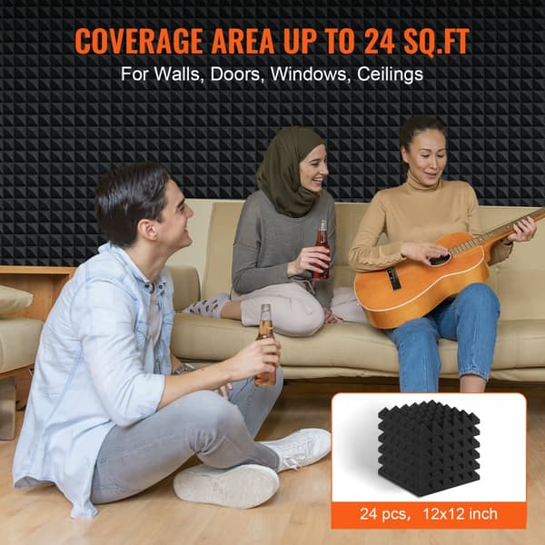Akustiset Vaahtomuovipaneelit 24 kpl, 12x12x2 Tuumaa, Studio Seinä- ja Kattopaneelit, Ääntäeristys, Helppo Asentaa
