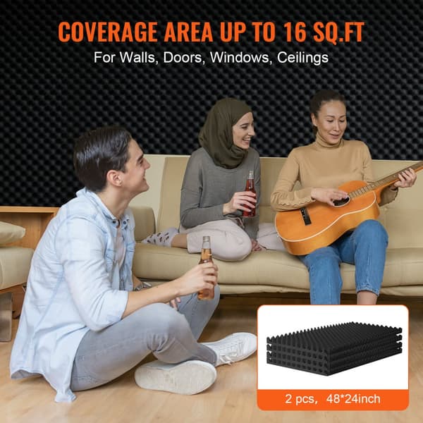 Akustiska skumpaneler 2-pack, 48 x 24 x 2 tum, förbättra ljudisolering och akustik i studioväggar och tak