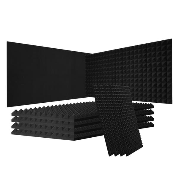 Akustiske skumpaneler 4-pak, 48x24x2 tommer, Studievæg og loft, lydisolering, forbedret akustik, nem installation.