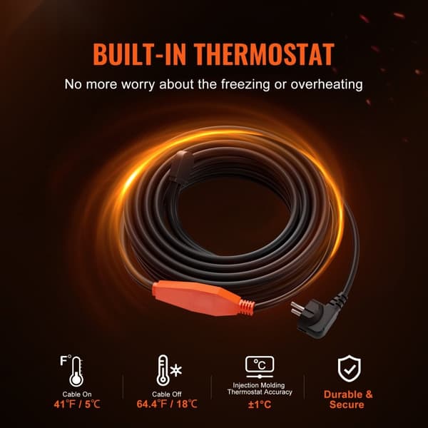 Rørvarmekabel 4m, 23W/m, Varmetape med Termostat, Energibesparende, Hurtig Installation, Ideel til VVS.