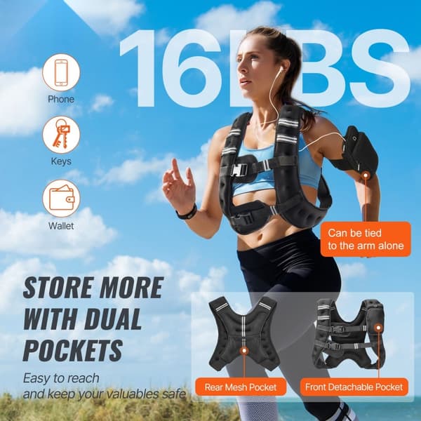 Viktad väst 16 lb, justerbar och hållbar, idealisk för styrketräning och effektiv trening, perfekt träningsutrustning för gympass