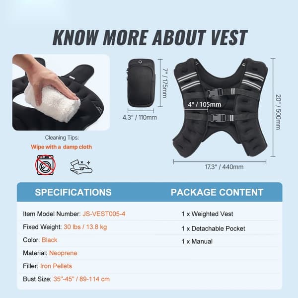 30lb Vægtet Vest til Mænd og Kvinder, Træningsudstyr til Styrketræning, Justerbar, Komfortabel, Effektiv Fitness-Accessory