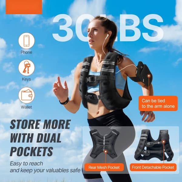 30lb Vægtet Vest til Mænd og Kvinder, Træningsudstyr til Styrketræning, Justerbar, Komfortabel, Effektiv Fitness-Accessory