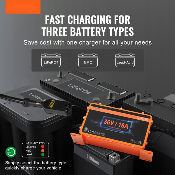 36V 18AMP Smart Golfvogn Batterioplader til EZGO D-Style, IP67, ETL, Hurtig Opladning, Lang Levetid
