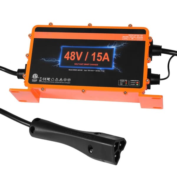 48 Volt 15 AMP Smart batterioplader til EZGO TXT RXV Golfvogn, IP67, ETL-godkendt, hurtig opladning