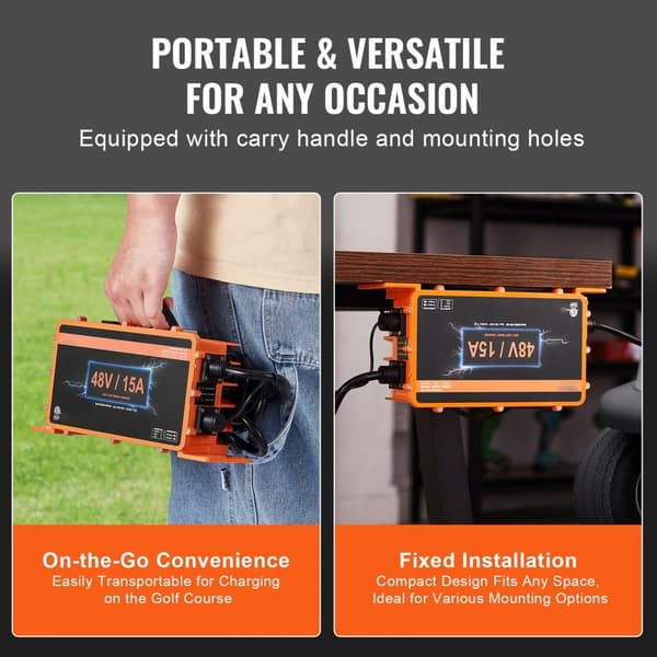 48 Volt 15 AMP Golfvogn Smart Batterioplader til Yamaha G29, IP67, Vandtæt, Hurtig Opladning, Effektiv Energiforvaltning.