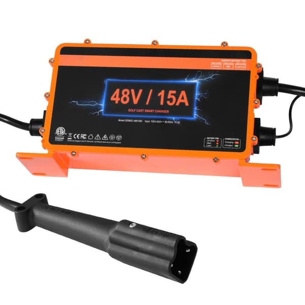 48 Volt 15 AMP Golfvogn Smart Batterioplader til Yamaha G29, IP67, Vandtæt, Hurtig Opladning, Effektiv Energiforvaltning.