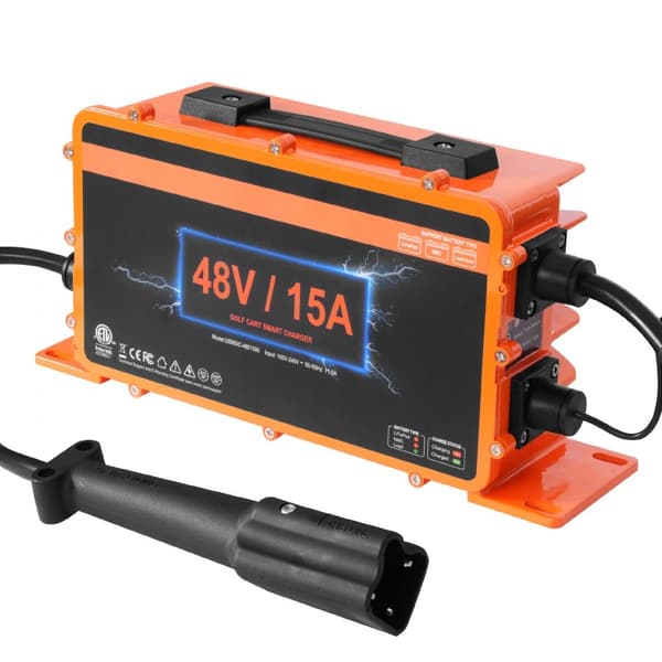 48 Volt 15 AMP Golfvogn Smart Batterioplader til Yamaha G29, IP67, Vandtæt, Hurtig Opladning, Effektiv Energiforvaltning.