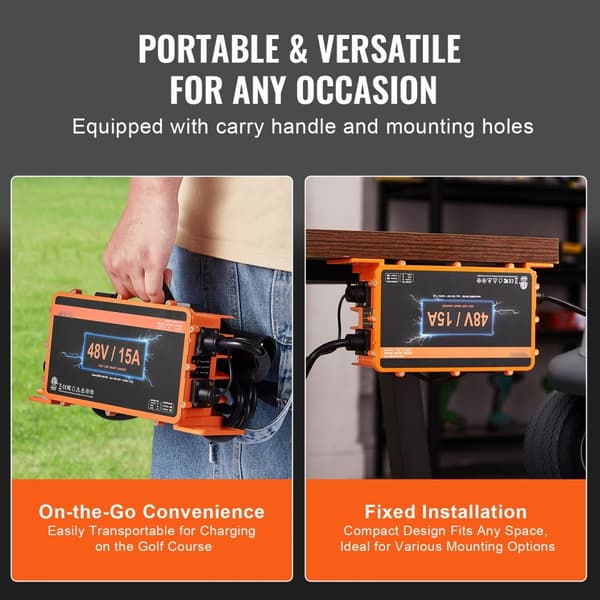 48 Volt 15 AMP Golfvogn Smart Batterioplader til Club Car, 3-Pin Rund, Hurtig Opladning, Kompatibel med Fleste Golfvogne.