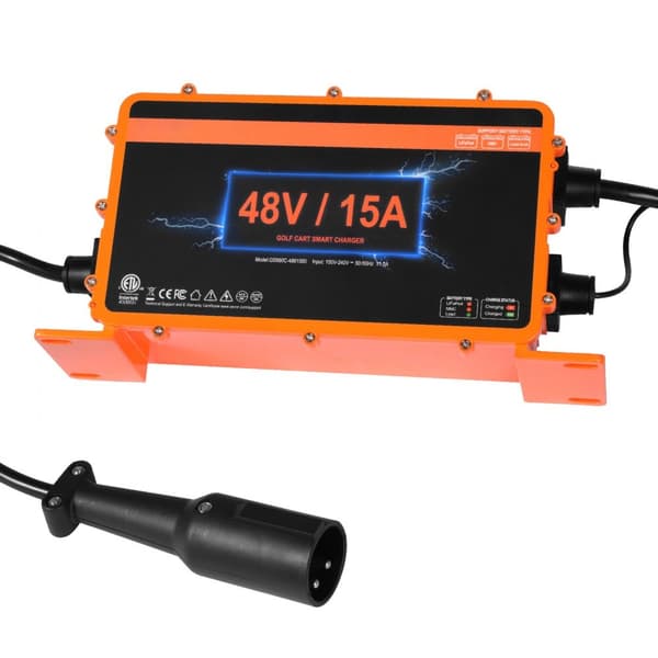 48 Volt 15 AMP Golfvogn Smart Batterioplader til Club Car, 3-Pin Rund, Hurtig Opladning, Kompatibel med Fleste Golfvogne.