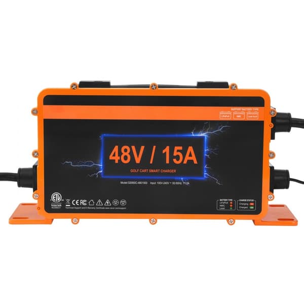 48 Volt 15 AMP Golfvogn Smart Batterioplader til Club Car, 3-Pin Rund, Hurtig Opladning, Kompatibel med Fleste Golfvogne.