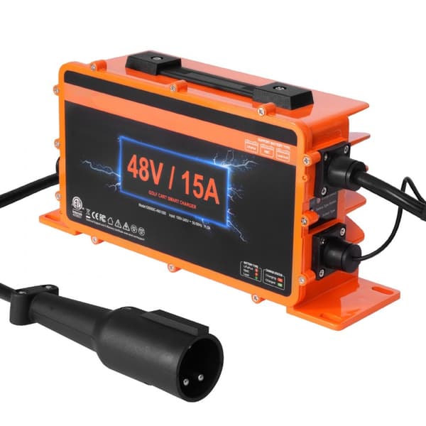 48 Volt 15 AMP Golfvogn Smart Batterioplader til Club Car, 3-Pin Rund, Hurtig Opladning, Kompatibel med Fleste Golfvogne.