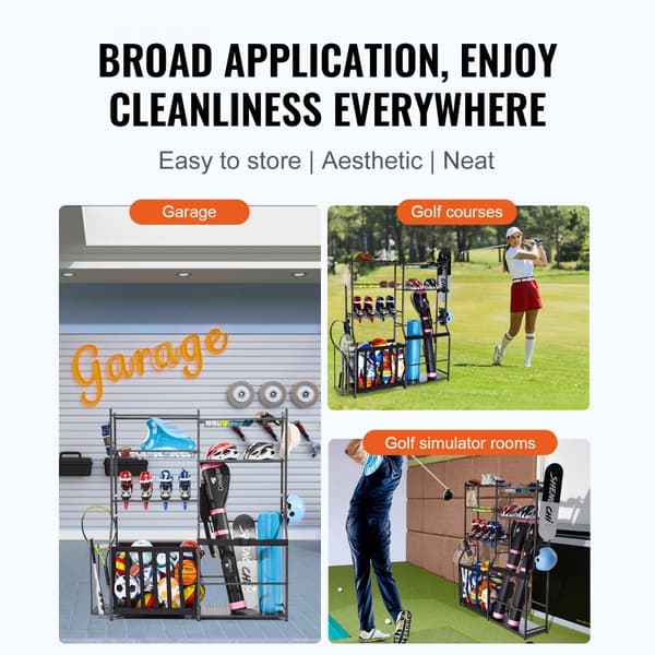 Golf Opbevaring Garage Organizer, 2 Golfbag Stativ Holder, Klub Rack, Boldvogn, Pladsbesparende, Stål, Holdbar, Let At Montere
