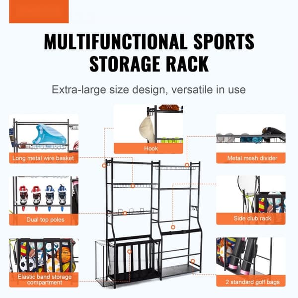 Golf Opbevaring Garage Organizer, 2 Golfbag Stativ Holder, Klub Rack, Boldvogn, Pladsbesparende, Stål, Holdbar, Let At Montere