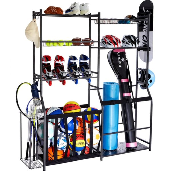 Golf Opbevaring Garage Organizer, 2 Golfbag Stativ Holder, Klub Rack, Boldvogn, Pladsbesparende, Stål, Holdbar, Let At Montere