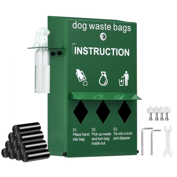 Hundeaffaldsstation med låsbar dispenser, 600 poser, praktisk hundeposeholder til nem bortskaffelse.