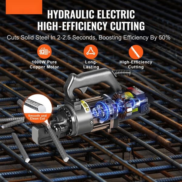 Sähköhydraulinen raudoitustangon leikkuri 1000 W, leikkaa 5/8 tuumaa (4-16 mm) tehokkaasti ja helposti