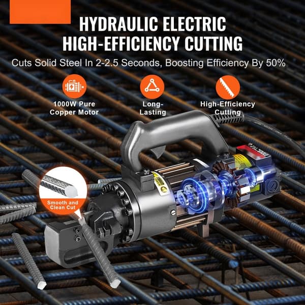 Elektrisk hydraulisk armeringsskärare 1000W, skär upp till 20 mm, effektiv och kraftfull, perfekt för byggprojekt, #6 armeringsskärning