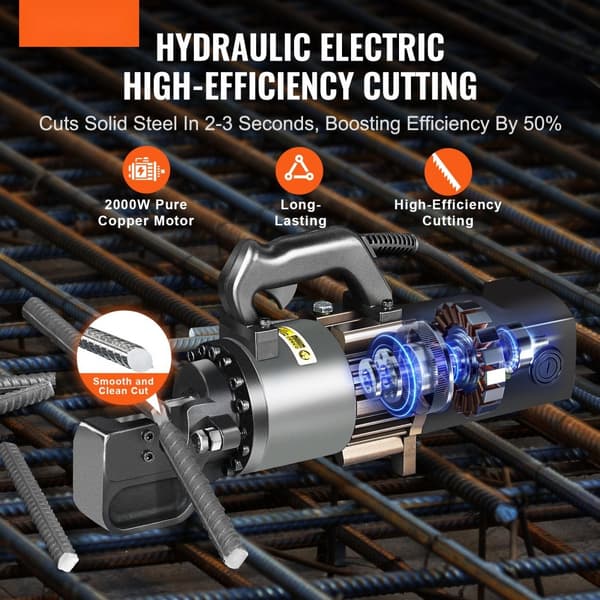 Elektrisk hydraulisk armeringsskär 2000W, kapacitet upp till 1 tum #8 (4-25 mm), effektiv och snabb skärning för byggprojekt