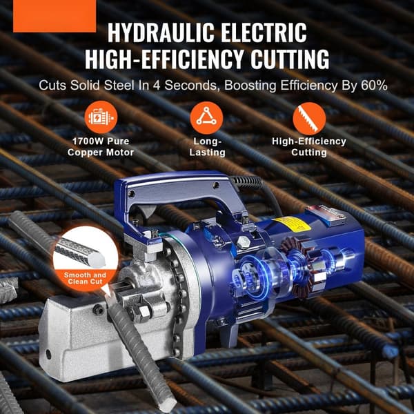 Elektrisk hydraulisk armeringsjärnsskärare 1700W, professionell 1 tum #8 (5-25 mm), effektiv för byggprojekt, kraftfull och hållbar