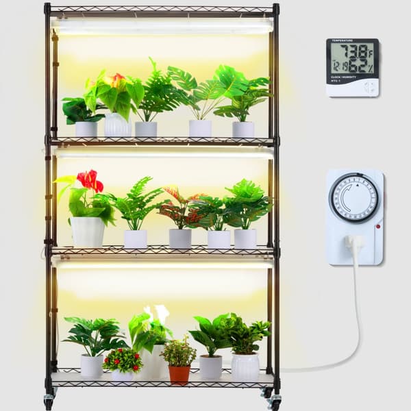 Plantestativ med væksterlys 4 etager, 180W, 150 cm, Høj væksthylle til planter, justerbar lysstyrke, hurtig installation.