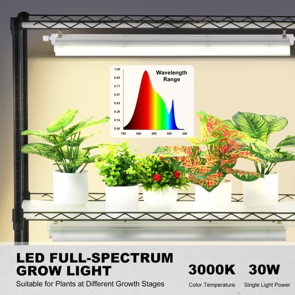 Växthusställning med växtbelysning, 4 våningar, 90W, justerbar höjd, odlingshylla för inomhusbruk, 150 cm hög, perfekt för växter och blommor