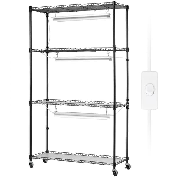Växthusställning med växtbelysning, 4 våningar, 90W, justerbar höjd, odlingshylla för inomhusbruk, 150 cm hög, perfekt för växter och blommor