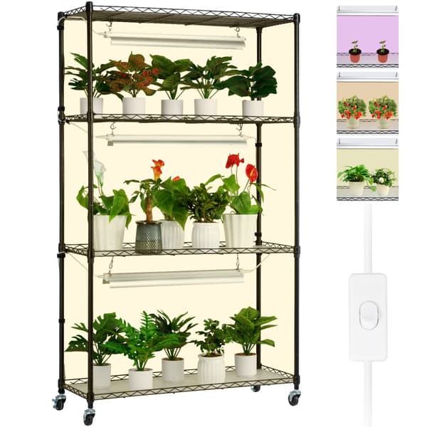 Kasviteline 4-tasoinen, kasvuvaloilla, 90W, 59 cm korkea, kasvien kasvatushylly, kätevä ja tehokas