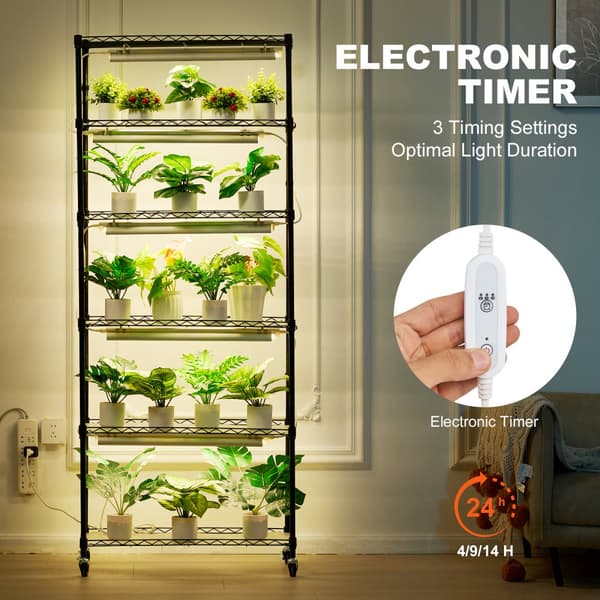 Kasviteline 6-tasoa, 150W, kasvuvaloilla, 70.9 cm korkea, kasvien kasvatukseen, säännellään lämpötilaa