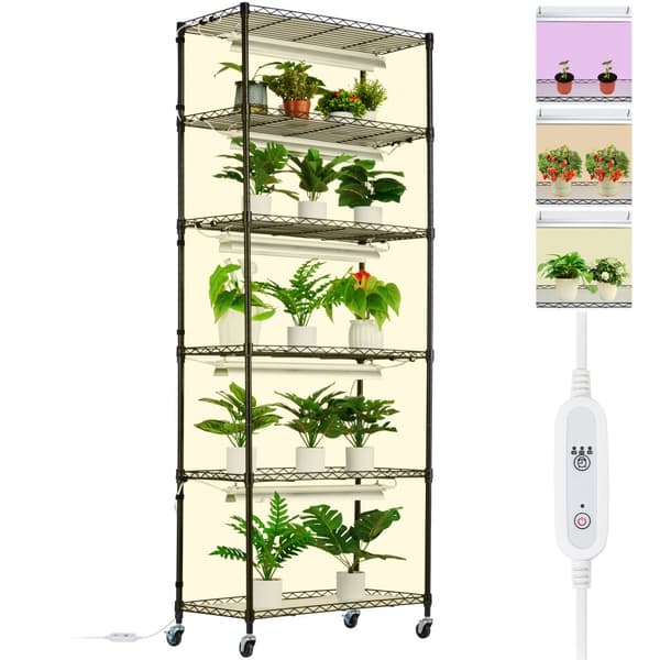 Kasviteline 6-tasoa, 150W, kasvuvaloilla, 70.9 cm korkea, kasvien kasvatukseen, säännellään lämpötilaa
