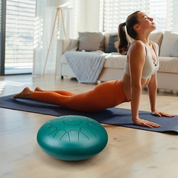 Stål Tunge Tromme 12 Toner, 13-tommer Regntromme til Udendørs, C-dur, Grøn, Håndlavet, Beroligende Lyd, Ideel til Meditation.