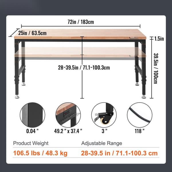 Arbetsbänk 1361 kg med uttag, Verkstadsbord, Hållbart Arbetsbord för professionell användning, Stabil Konstruktion, Praktiska Finesser