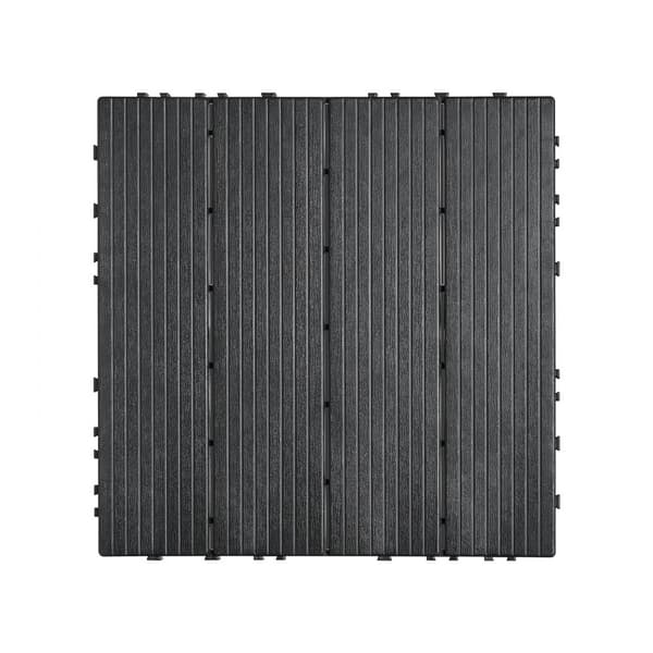 Interlocking Deck Fliser 54 Pakke 12x12 Tommer Plast til Terrasse Mørkegrå, Vandtæt, Holdbar, Let at Installere.