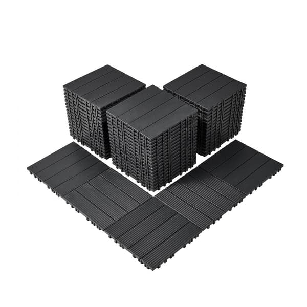 Interlocking Deck Fliser 54 Pakke 12x12 Tommer Plast til Terrasse Mørkegrå, Vandtæt, Holdbar, Let at Installere.