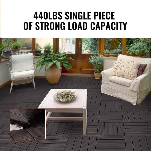 Interlocking Deck Fliser 10-pak, 30x30 cm, Vandtætte, Mørkebrune, Perfekte til Porch, Lette at Installere, Holdbare Kvalitet.