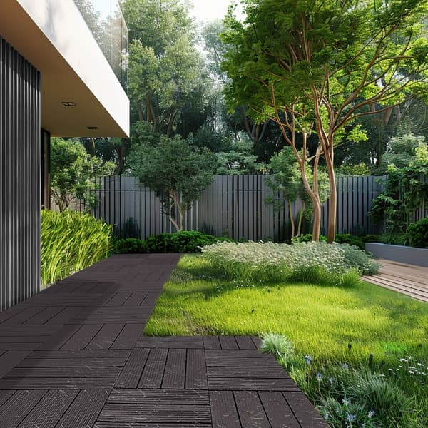 Interlocking Deck Fliser 10-pak, 30x30 cm, Vandtætte, Mørkebrune, Perfekte til Porch, Lette at Installere, Holdbare Kvalitet.