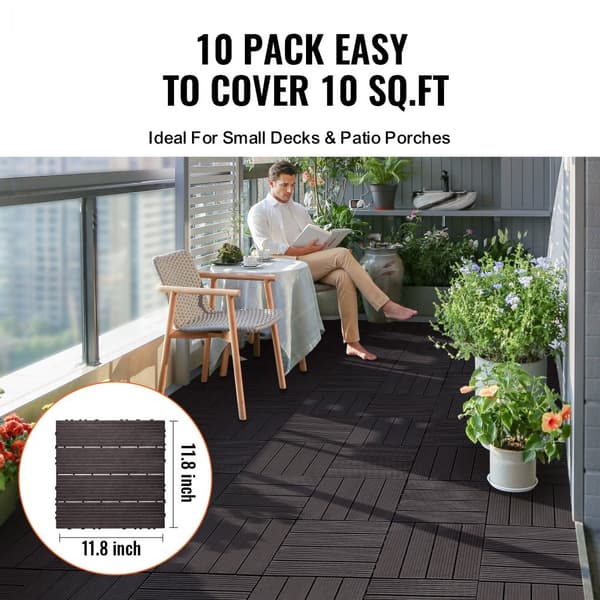 Interlocking Deck Fliser 10-pak, 30x30 cm, Vandtætte, Mørkebrune, Perfekte til Porch, Lette at Installere, Holdbare Kvalitet.