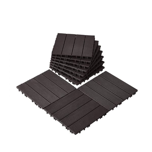 Interlocking Deck Fliser 10-pak, 30x30 cm, Vandtætte, Mørkebrune, Perfekte til Porch, Lette at Installere, Holdbare Kvalitet.