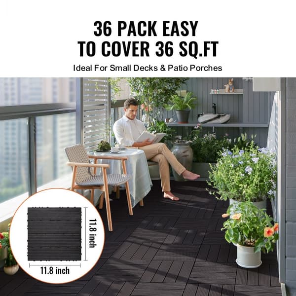 Lukittavat Kansilaatat 12x12, 36-Pakkaus, Vedenpitävä, Tummanruskea, Kuistille
