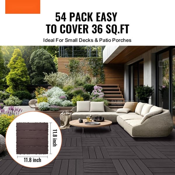 Lukittavat Kansilaatat 12x12, Vedenpitävä, Tummanruskea, 54-Pakkaus, Kuistille, Kestävä, Laatulaatu