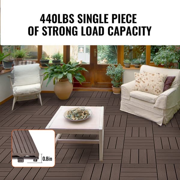 Vandtætte interlocking deck fliser i plast træ 10 pakke, 12x12, ideelle til veranda og udendørs brug.