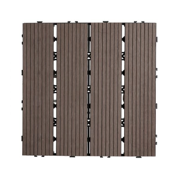 Vandtætte interlocking deck fliser i plast træ 10 pakke, 12x12, ideelle til veranda og udendørs brug.