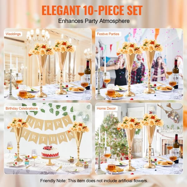 10 STK 43 cm/16,9” Høj Metal Guldbryllupsblomst Vase Trompet, Perfekt til Borde, Elegant Dekoration