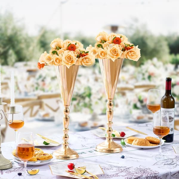 10 STK 43 cm/16,9” Høj Metal Guldbryllupsblomst Vase Trompet, Perfekt til Borde, Elegant Dekoration