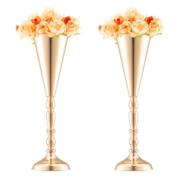 10 STK 43 cm/16,9” Høj Metal Guldbryllupsblomst Vase Trompet, Perfekt til Borde, Elegant Dekoration