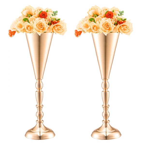 10 STK 43 cm/16,9” Høj Metal Guldbryllupsblomst Vase Trompet, Perfekt til Borde, Elegant Dekoration
