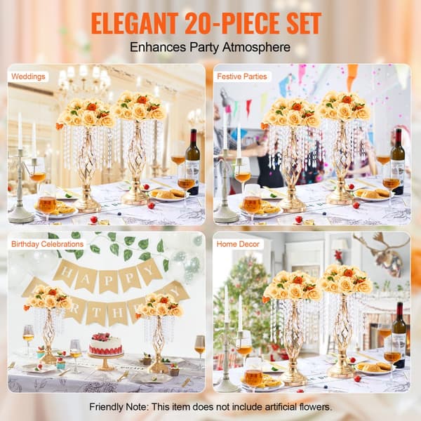Bröllopsblomstervas, 43 cm/16,9”, hög kristall, elegant festdekoration, 20 STK, perfekt för bröllop och evenemang