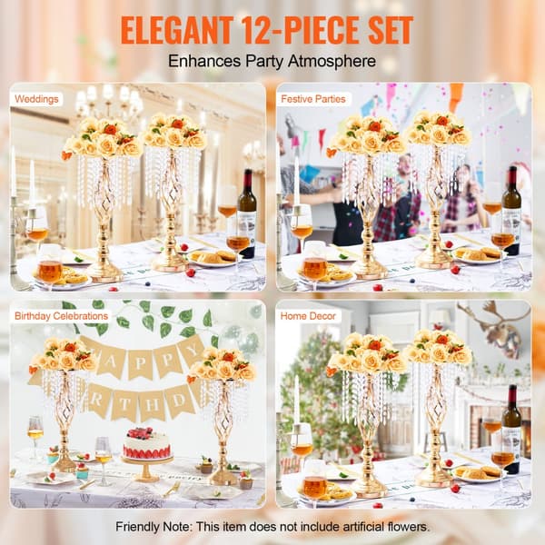 12 STK 49 cm/19,3” høj krystal blomsterstativ vase, elegant festindretning, holdbar dekoration, perfekt til bryllupper og events.