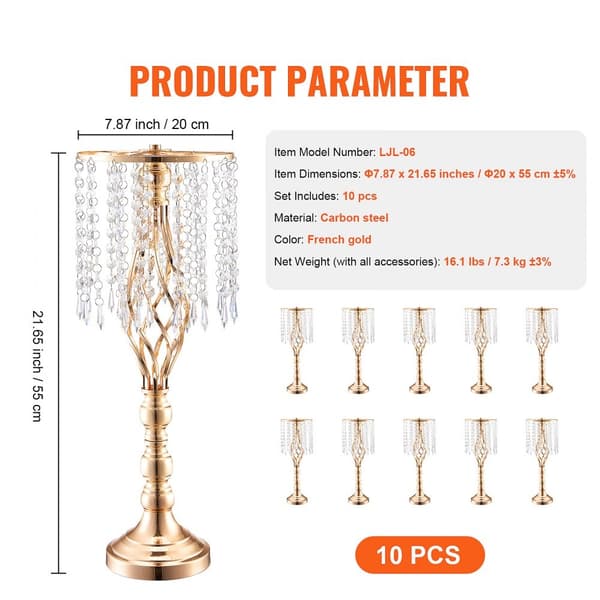 10 STK 55 cm/21,65” Krystal Blomsterstativ Vase, Elegant Festindretning, Ideel til Bryllup og Selskab, Høj Kvalitet.